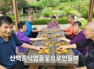 산책중 낙엽을 꽃으로 만드시는 어르신들